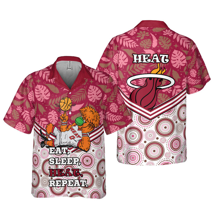 Miami Heat Eat Sleep Heat Repeat Flower Pattern Print Hawaiian Shirt