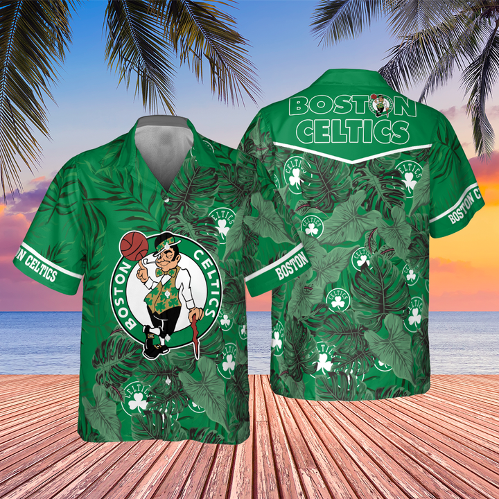 Boston Celtics Leaves Tropical Pattern Print Hawaiian Shirt