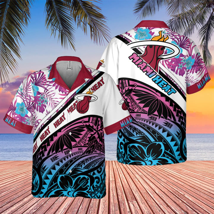 Miami Heat Polynesian Pattern National National Basketball Association 2023 AOP Hawaiian Shirt SH1FI