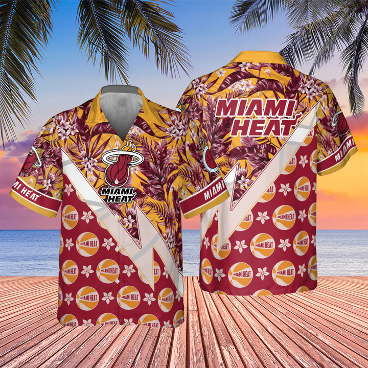 Miami Heat Tropical And Basketball Pattern Print Hawaiian Shirt