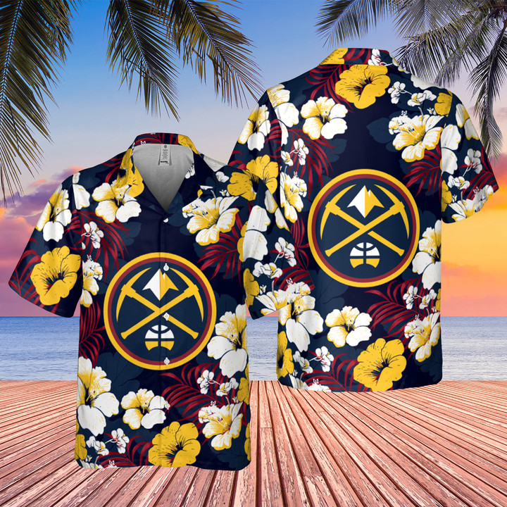 Denver Nuggets Hibiscus And Tree Tropical Pattern Print Hawaiian Shirt