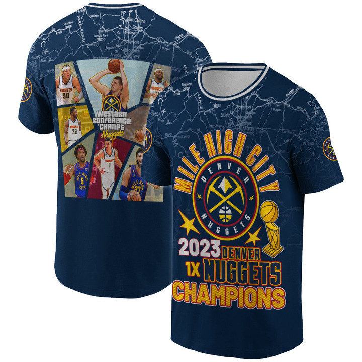 Denver Nuggets NBA GTA Champions 2023 Pattern Print 3D T-Shirt