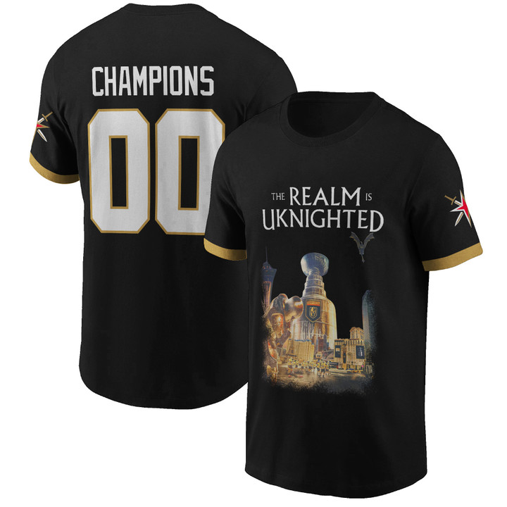 The Realm Is UKnighted Vegas Golden Knights X1 Champions Custom Number Print T-Shirt