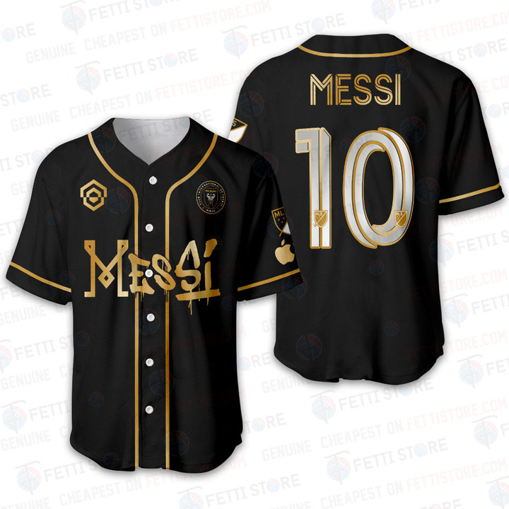 Lionel Messi 10 Miami New Design Black And Gold Baseball Jersey