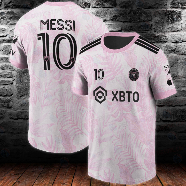 Lionel Messi Leave Tropical White Pattern 3D T-Shirt