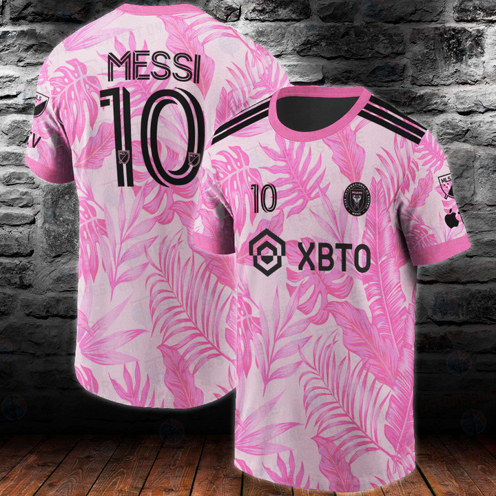 Lionel Messi Leave Tropical Pink Pattern 3D T-Shirt