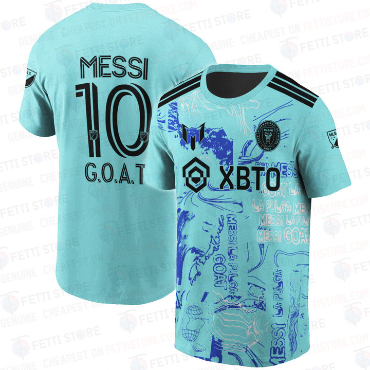 Messi Goat Inter Miami Green Jersey Style 2023 Custom 3D T-Shirt