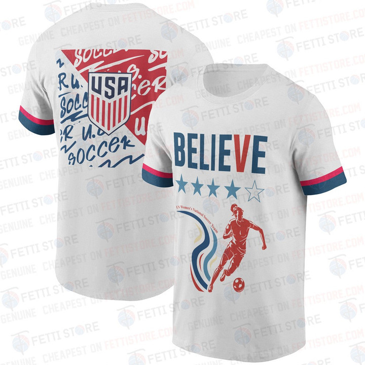USWNT Believe Soccer Pattern On White Background 3D T-Shirt