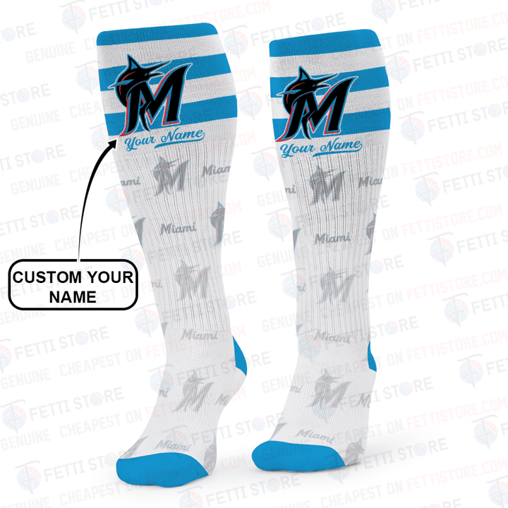Miami Marlins Baseball 3D Print Sport Compression Custom Sock