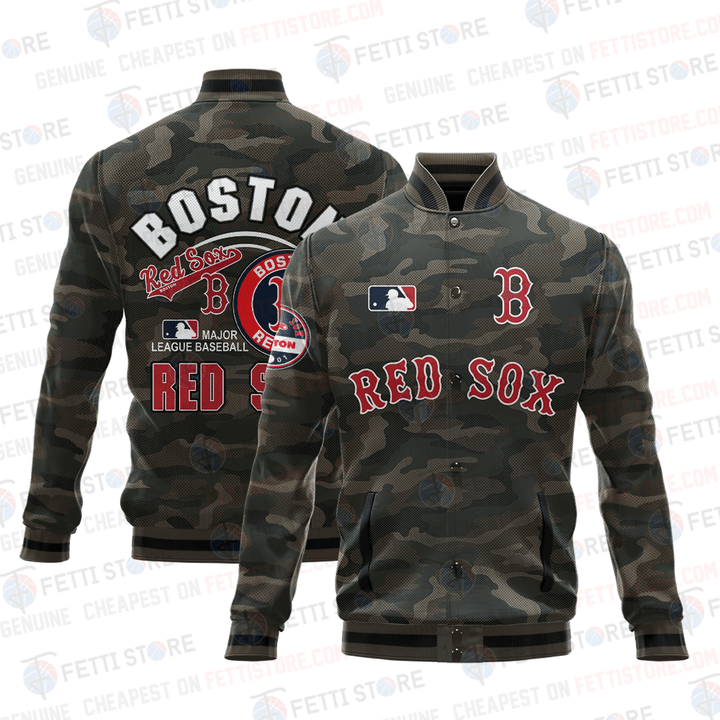 Boston Red Sox Major League Baseball Camo AOP Varsity Jacket STM
