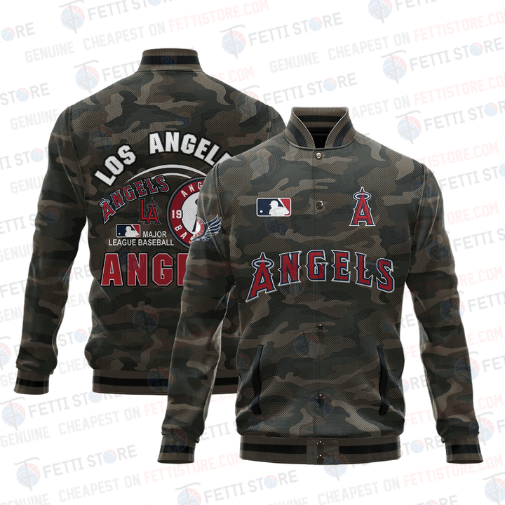 Los Angeles Angels Major League Baseball Camo AOP Varsity Jacket STM