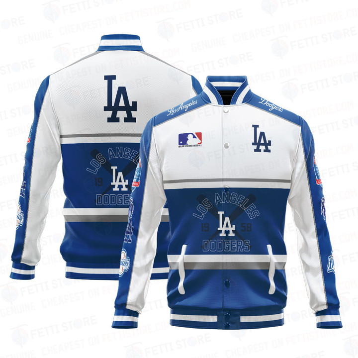 Los Angeles Dodgers Baseball White And Dark Blue Pattern Varsity Jacket