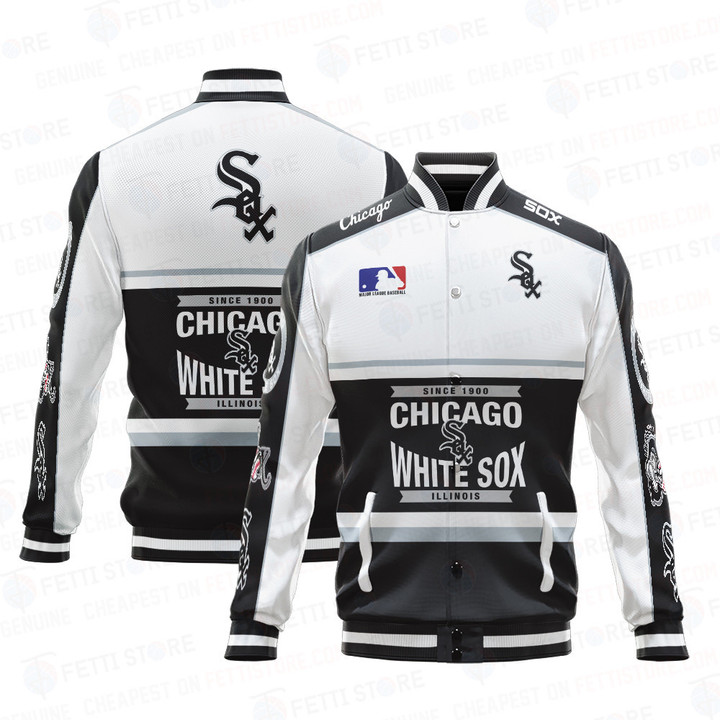 Chicago White Sox Baseball White And Black Pattern Varsity Jacket