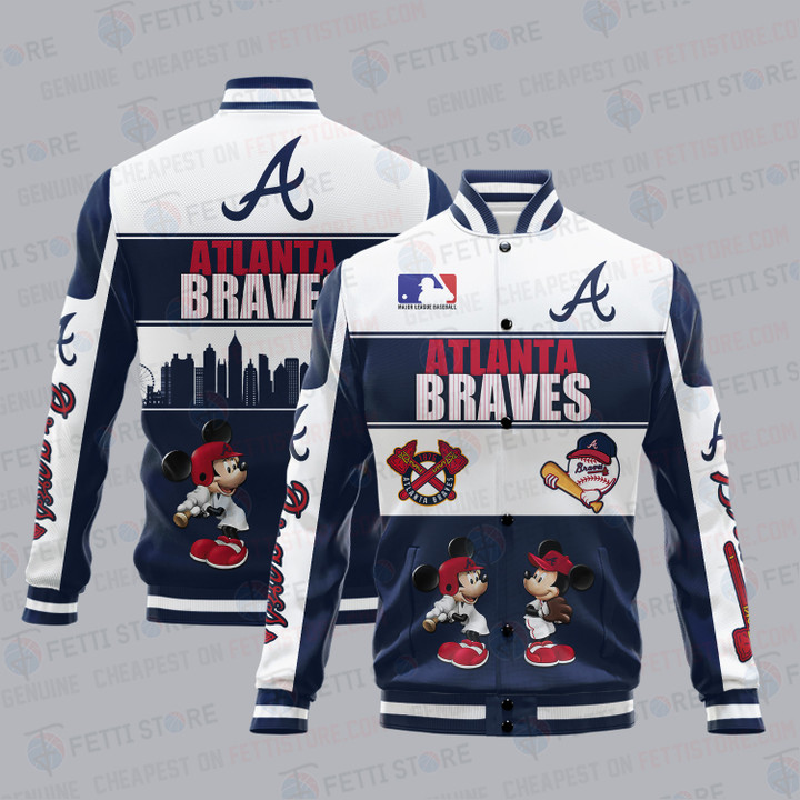 Atlanta Braves City And Logo Pattern Print Varsity Jacket