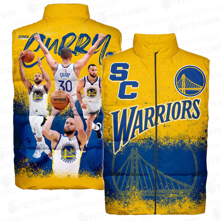 Stephen Curry - Warriors National Basketball Association Blue Yellow Unisex Down Vest SFAT V3