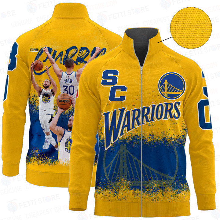 Stephen Curry - Warriors National Basketball Association Blue Yellow Unisex Stand Collar Jacket SFAT V3
