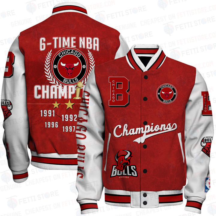 Chicago Bulls 6x Champions Print Varsity Jacket SFAT V4
