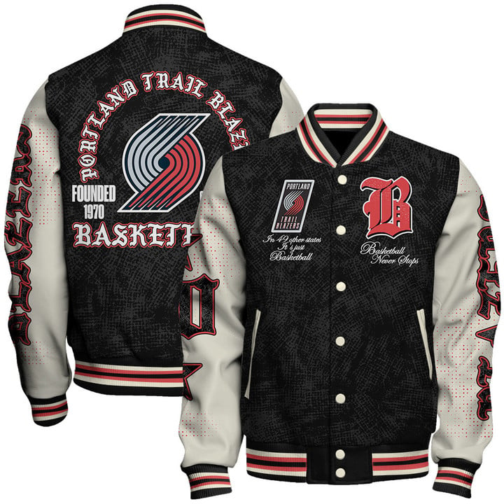 Portland Trail Blazers Team Logo Sport Pattern Style Varsity Jacket