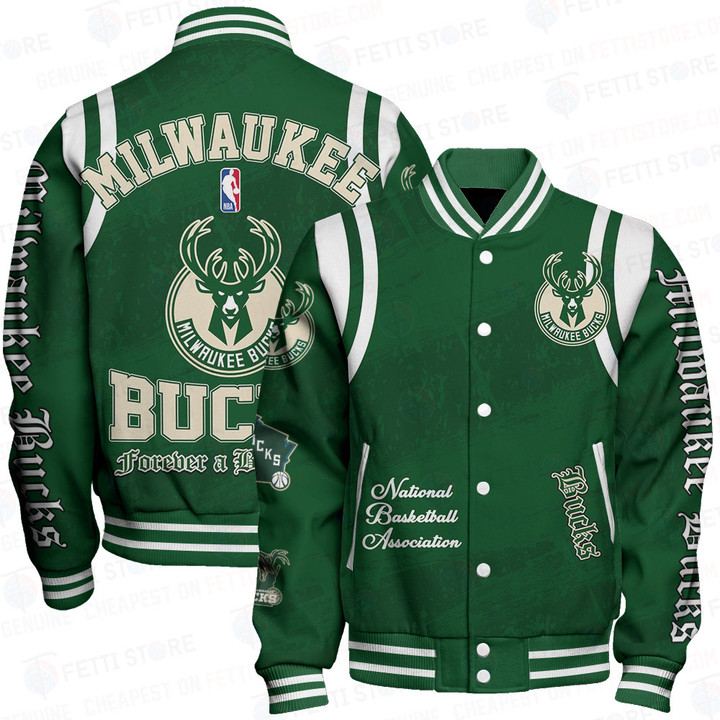 Milwaukee Bucks Team Logo Basketball Design Print Varsity Jacket SFAT V26