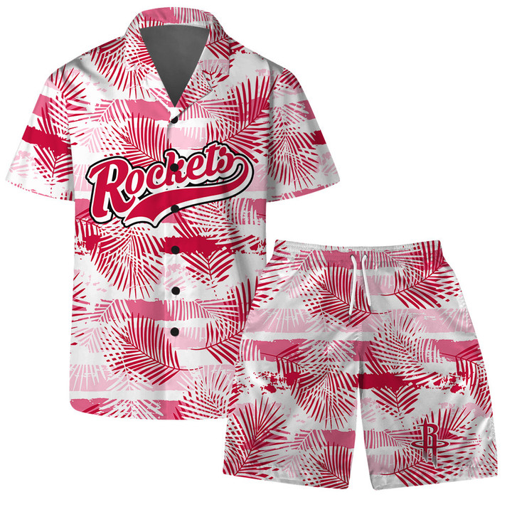 Houston Rockets Team Logo Pattern Leaves Tropical Hawaiian Set
