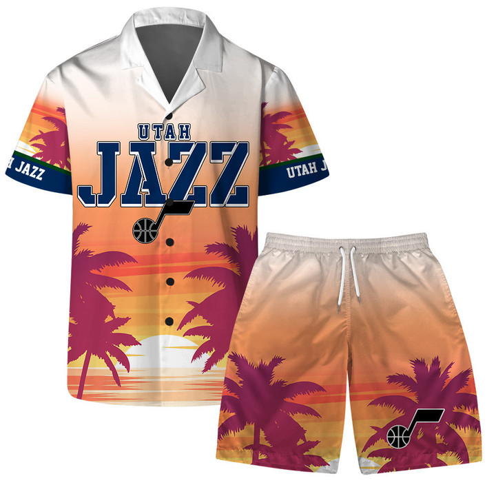Utah Jazz Team Logo Pattern Sunset Tropical Hawaiian Set