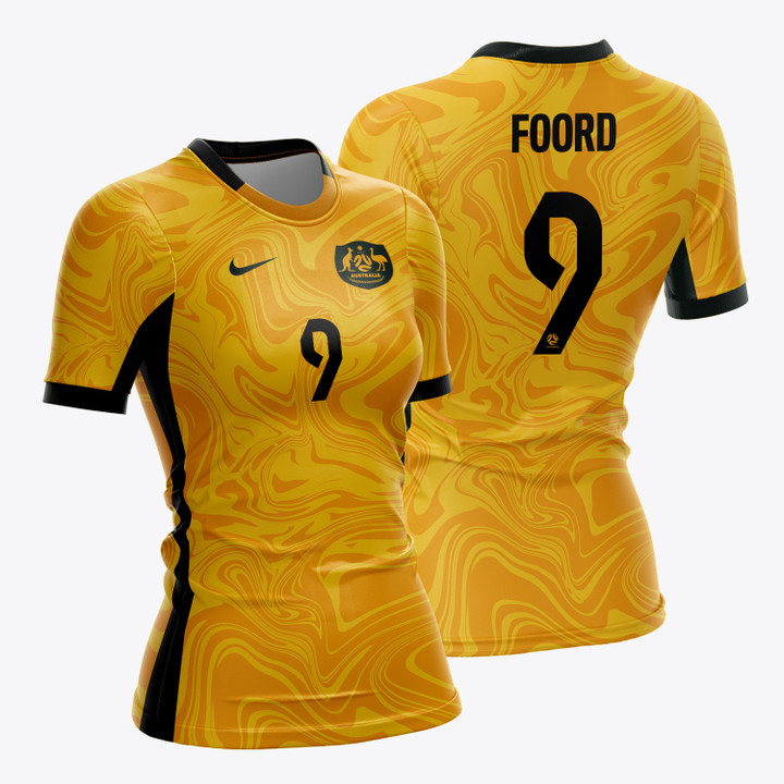 Caitlin Foord 9 Australia 2023 Women Home Jersey - Yellow - All Over Printed Jersey