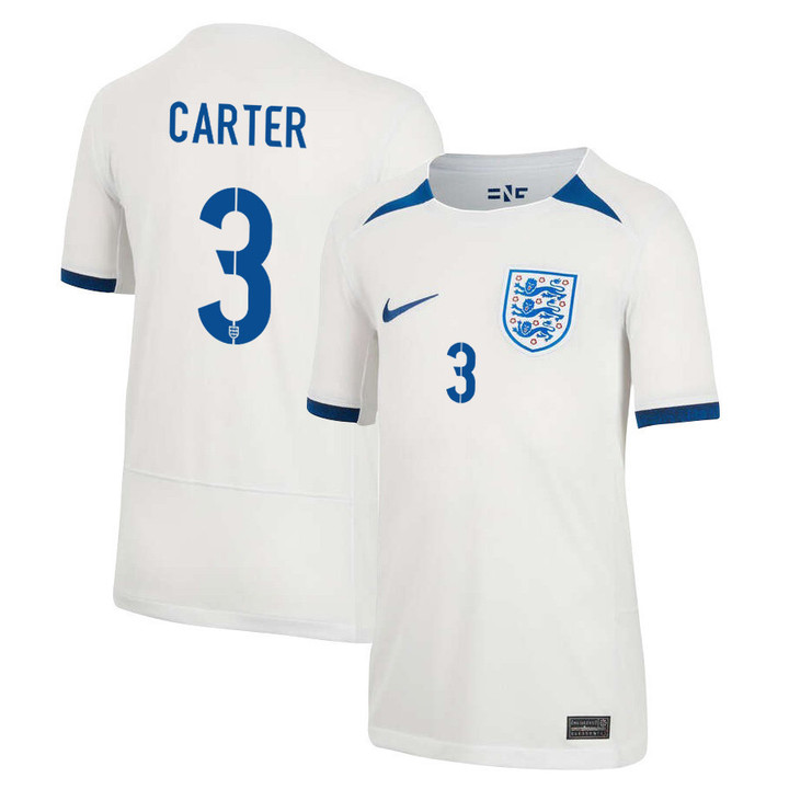 Jess Carter 3 England Women's National Team 2023-24 World Cup Home Jersey, YOUTH