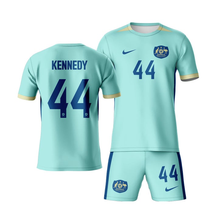 Alanna Kennedy 44 Australia 2023 Youth Away Jersey Kit - Turquoise - All Over Printed Jersey