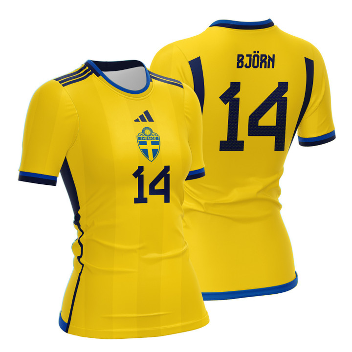 Nathalie Björn 14 Sweden 2023 Women Home Jersey - Yellow - All Over Printed Jersey