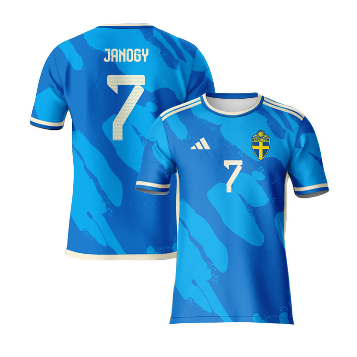 Madelen Janogy 7 Sweden 2023 Youth Away Jersey - Blue - All Over Printed Jersey