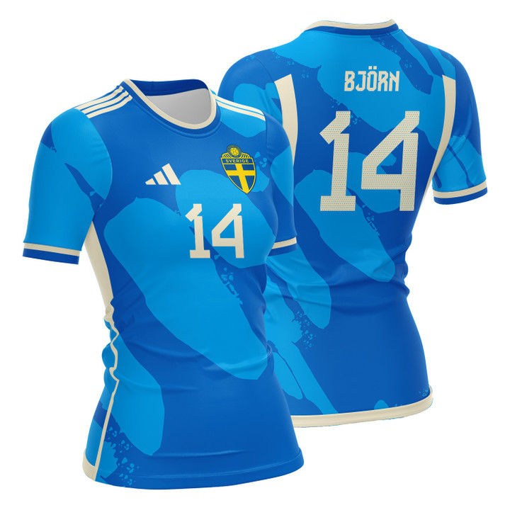 Nathalie Björn 14 Sweden 2023 Women Away Jersey - Blue - All Over Printed Jersey