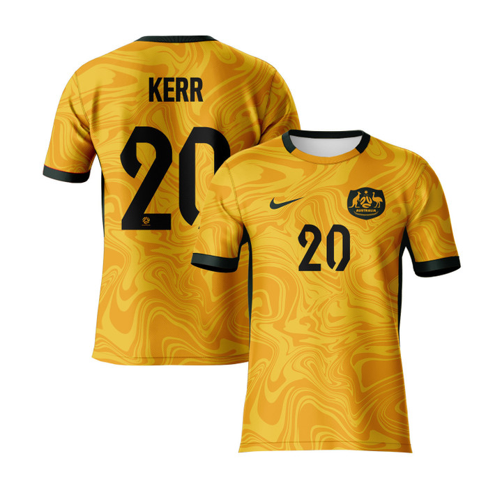 Sam Kerr 20 Australia 2023 Youth Home Jersey - Yellow - All Over Printed Jersey