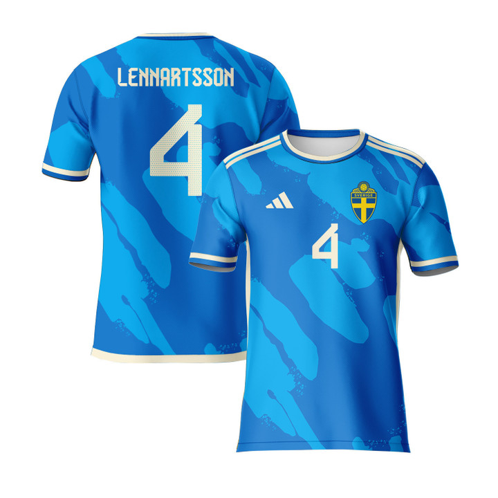 Emma Lennartsson 4 Sweden 2023 Youth Away Jersey - Blue - All Over Printed Jersey