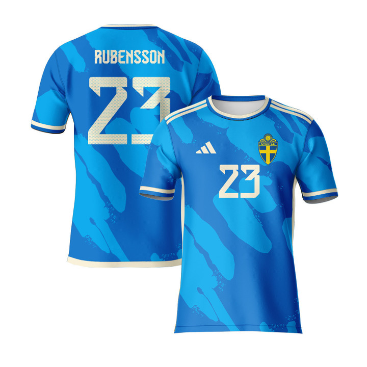 Elin Rubensson 23 Sweden 2023 Youth Away Jersey - Blue - All Over Printed Jersey