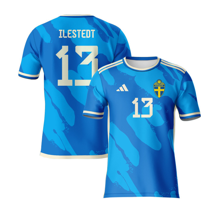 Amanda Ilestedt 13 Sweden 2023 Youth Away Jersey - Blue - All Over Printed Jersey