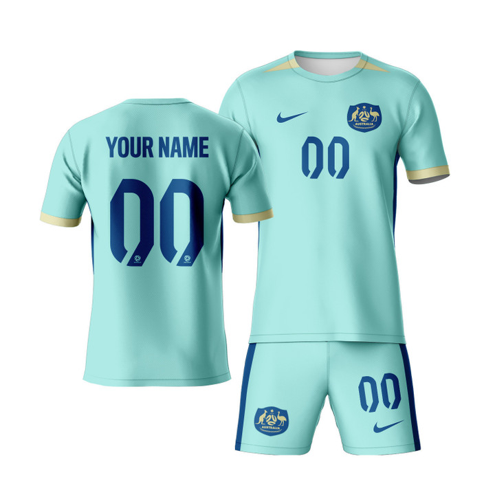 Australia 2023 Youth Away Custom Jersey Kit - Turquoise - All Over Printed Jersey