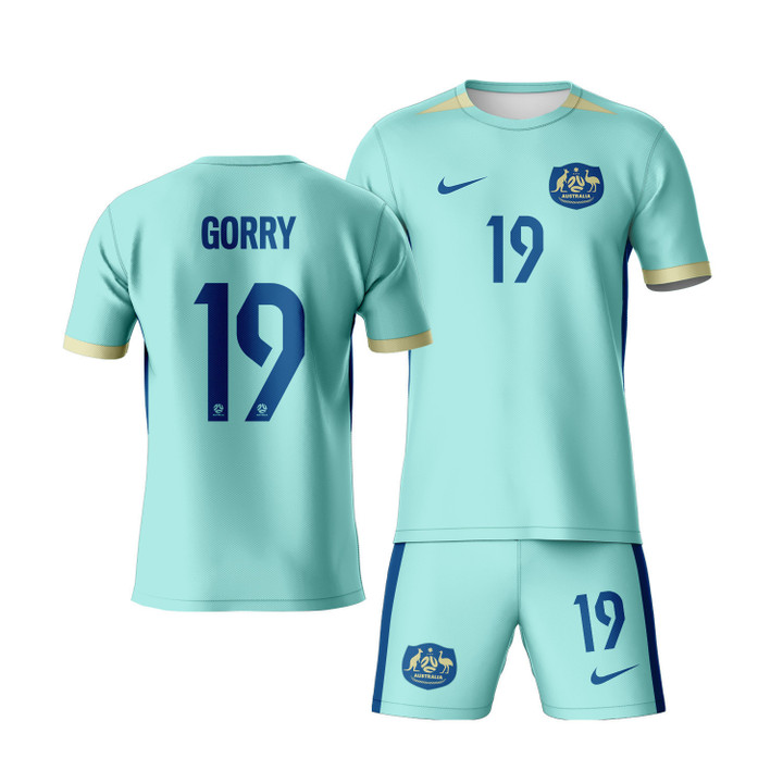 Katrina Gorry 19 Australia 2023 Youth Away Jersey Kit - Turquoise - All Over Printed Jersey