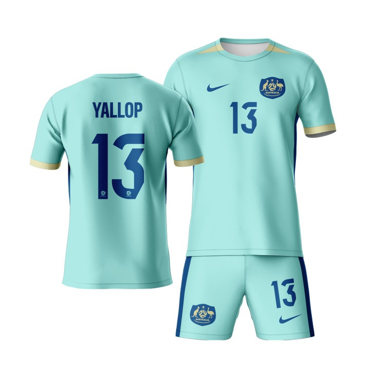 Tameka Yallop 13 Australia 2023 Youth Away Jersey Kit - Turquoise - All Over Printed Jersey