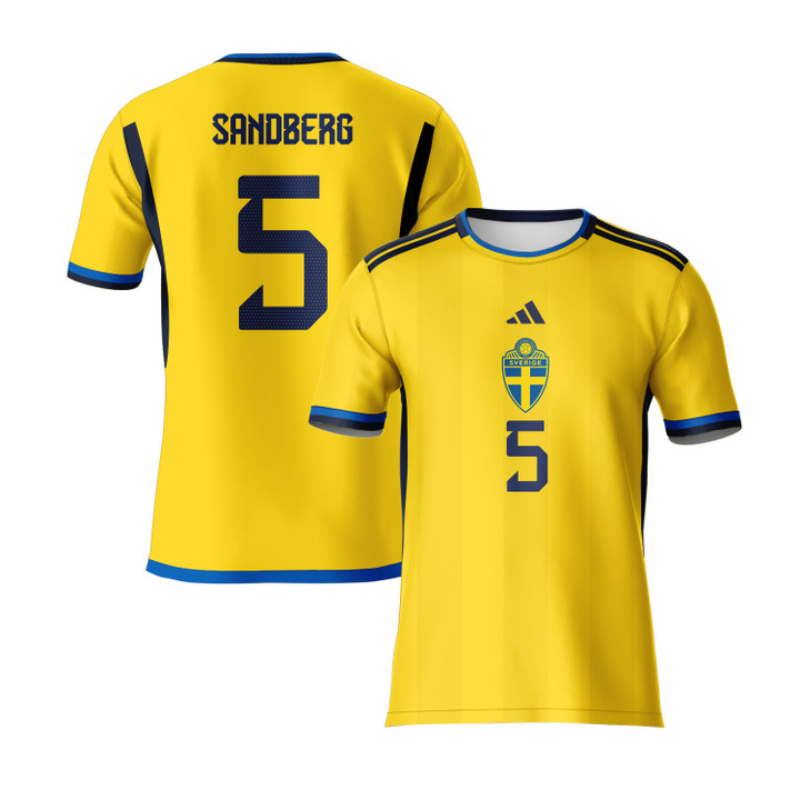 Anna Sandberg 5 Sweden 2023 Youth Home Jersey - Yellow - All Over Printed Jersey