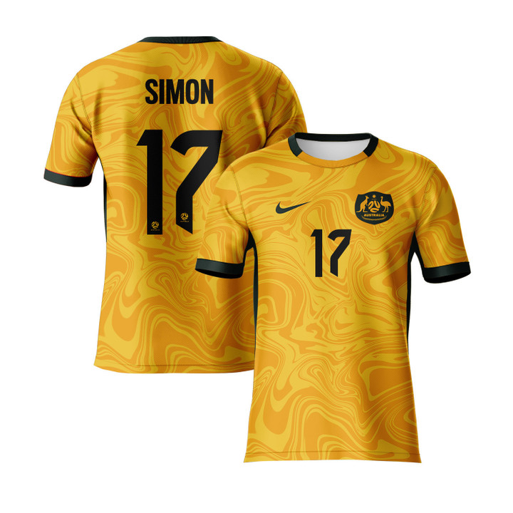 Kyah Simon 17 Australia 2023 Youth Home Jersey - Yellow - All Over Printed Jersey