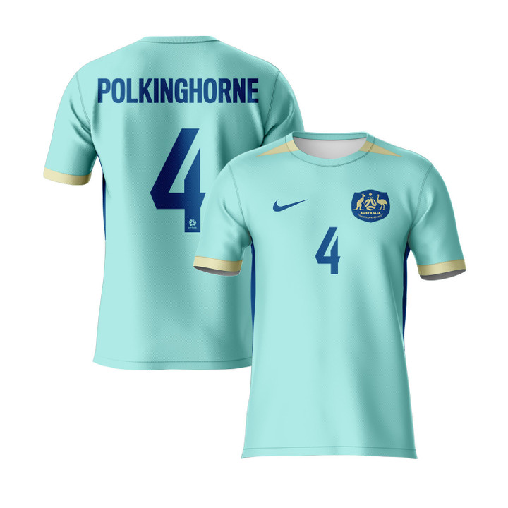 Clare Polkinghorne 4 Australia 2023 Youth Away Jersey - Turquoise - All Over Printed Jersey