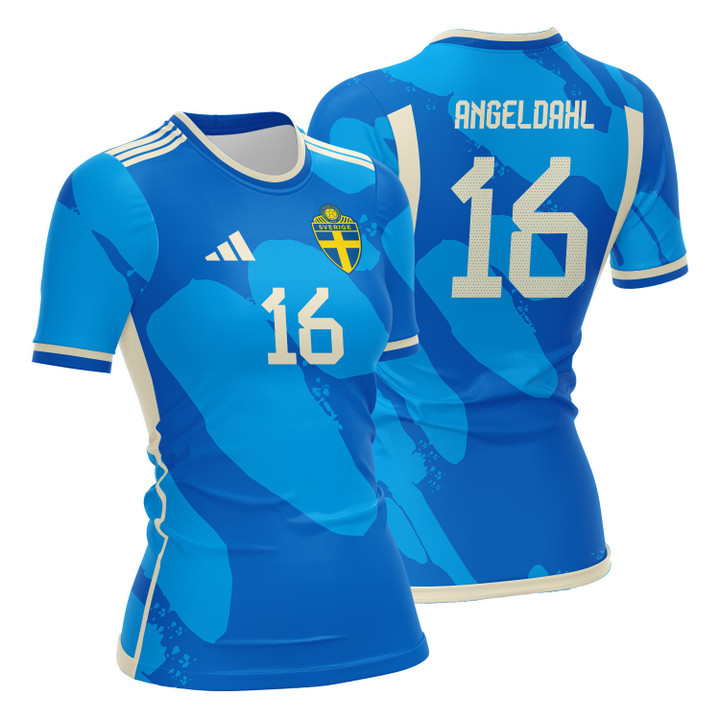 Filippa Angeldahl 16 Sweden 2023 Women Away Jersey - Blue - All Over Printed Jersey