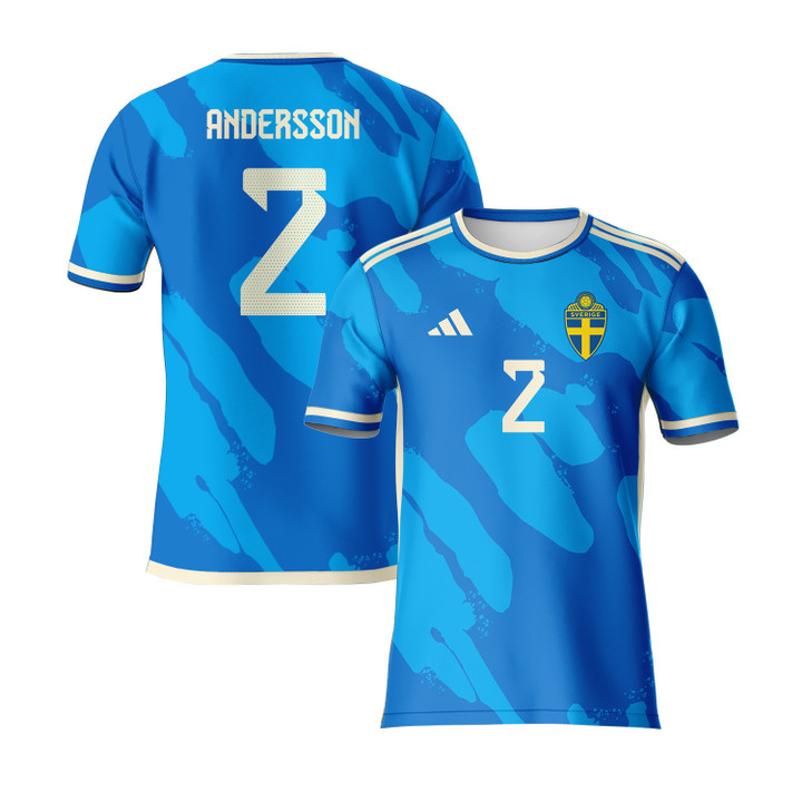 Jonna Andersson 2 Sweden 2023 Youth Away Jersey - Blue - All Over Printed Jersey