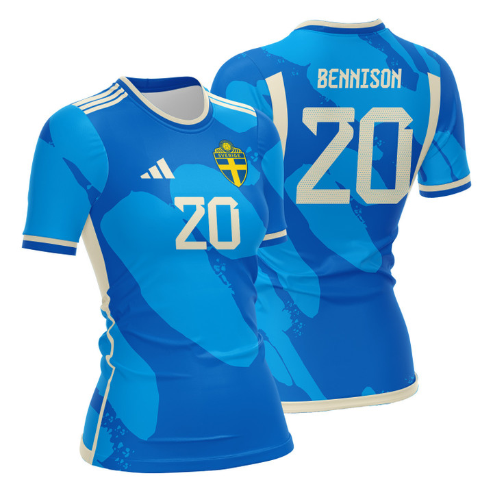 Hanna Bennison 20 Sweden 2023 Women Away Jersey - Blue - All Over Printed Jersey