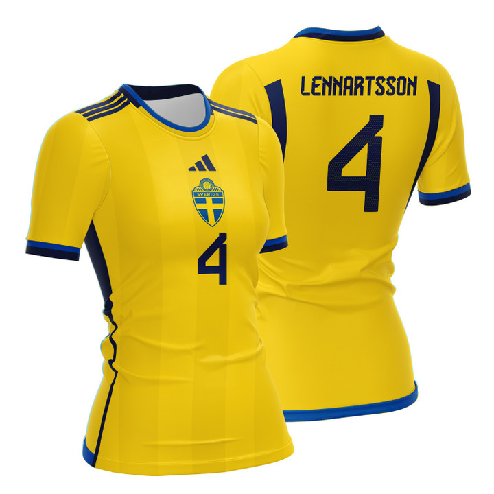 Emma Lennartsson 4 Sweden 2023 Women Home Jersey - Yellow - All Over Printed Jersey