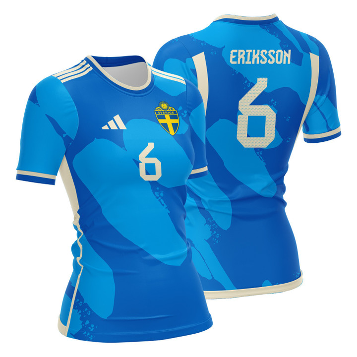 Magdalena Eriksson 6 Sweden 2023 Women Away Jersey - Blue - All Over Printed Jersey