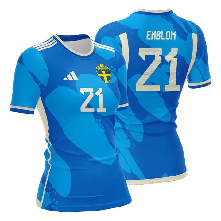 Tove Enblom 21 Sweden 2023 Women Away Jersey - Blue - All Over Printed Jersey