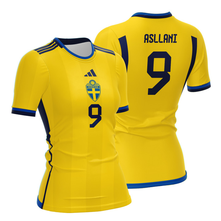 Kosovare Asllani 9 Sweden 2023 Women Home Jersey - Yellow - All Over Printed Jersey