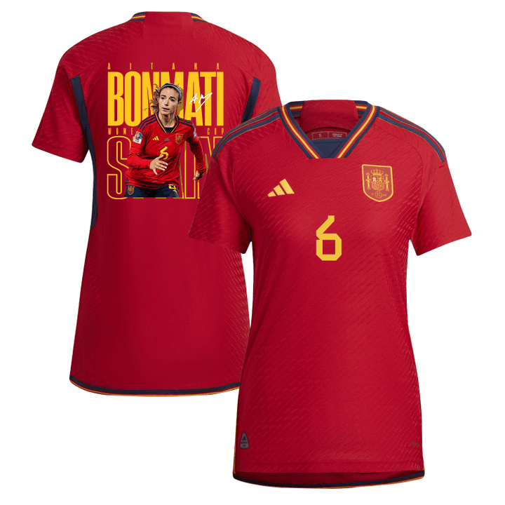 Aitana Bonmati 6 Signed Spain Women's National Team Road To Champions 2023-24 World Cup Home Women Jersey - Red