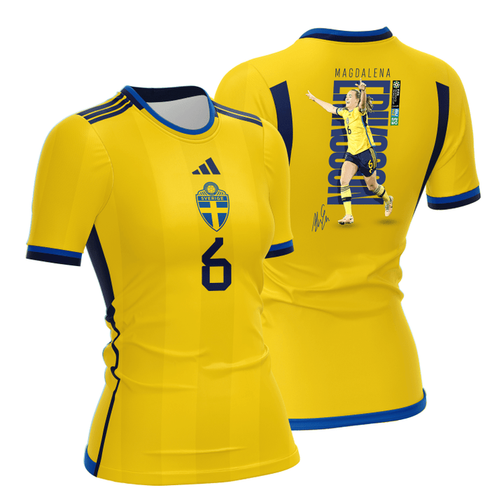 Magdalena Eriksson 6 Signed Sweden 2023 Road To World Cup Champions Women Home Jersey - Yellow - All Over Printed Jersey